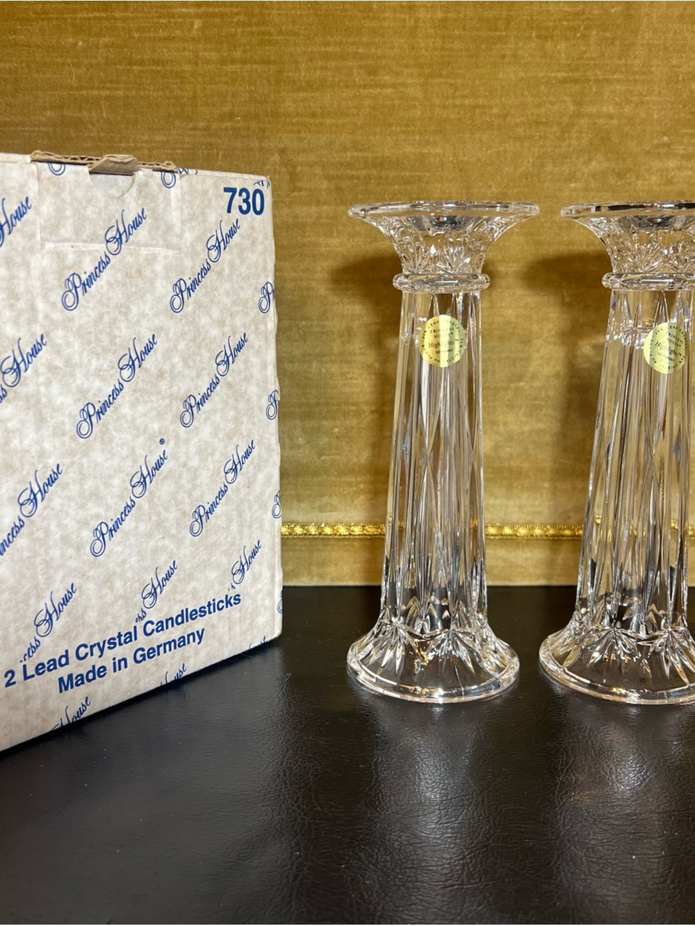 Princess House #730 Two/2 Lead Crystal Candlesticks Bud Vase Vtg Germany 7 3/4”